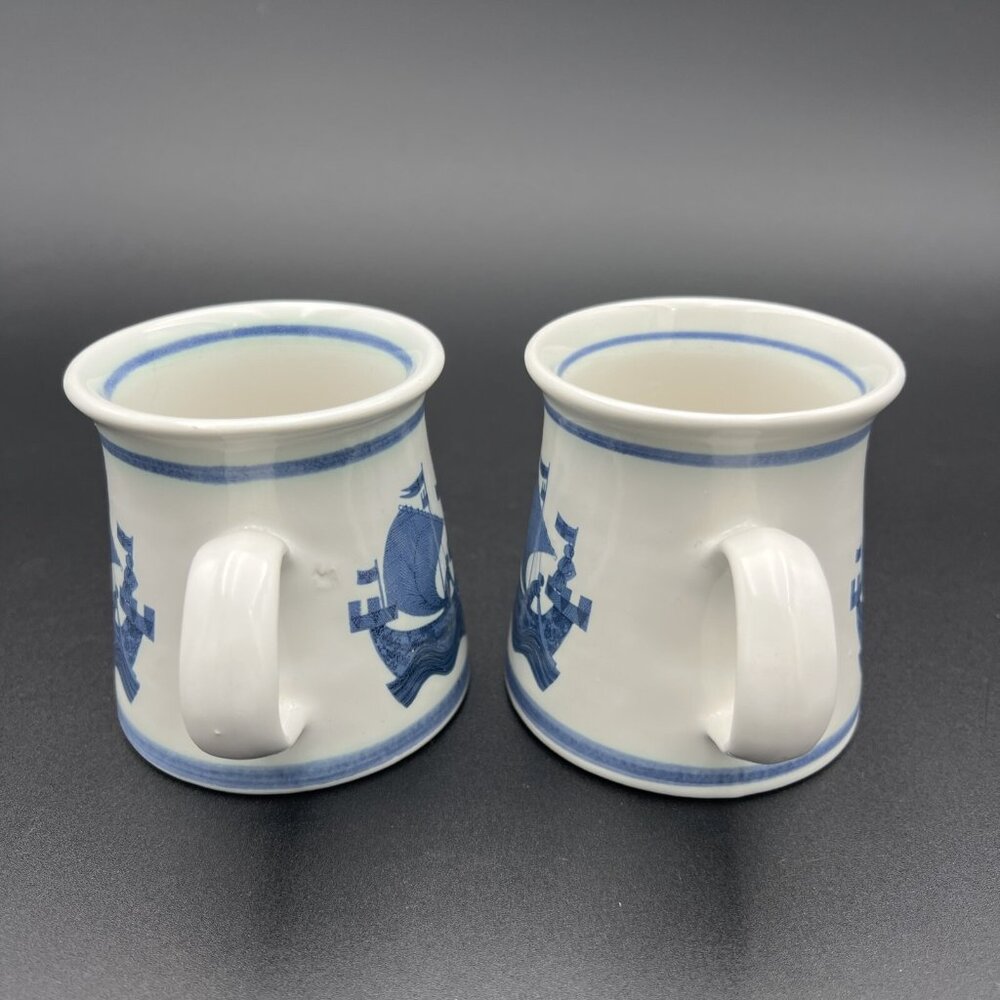 Vtg Iden Pottery RYE Mug SHIP Blue Cream Ceramic Sussex England Viking Sailing - Picture 12 of 12